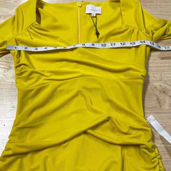 Cinq à Sept NWT Miah Ruched Mini Dress Pineapple Yellow Size 4 Long Sleeve - Picture 9 of 14